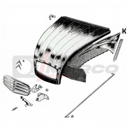 Left front galvanized wing-hood junction for Citroen 2CV