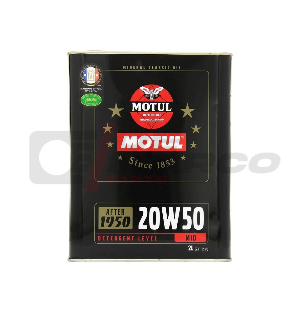 Huile moteur multigrade minérale Motul 20w50 pour voitures anciennes (2L)