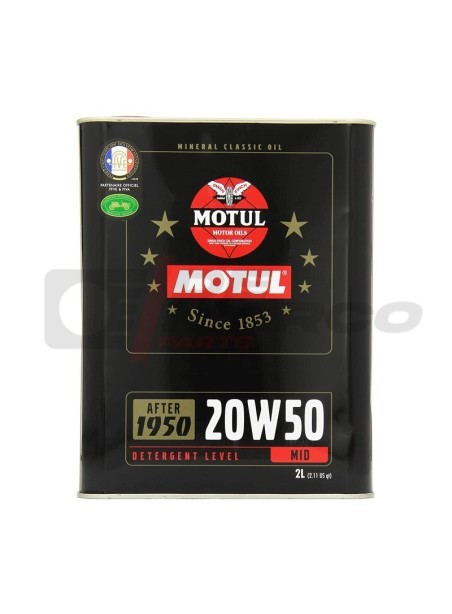 Huile moteur multigrade minérale Motul 20w50 pour voitures anciennes (2L)