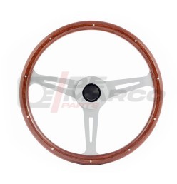 Steering wheel in mogano wood and spoke anodized in silver, suitable for vintage Renault, Volkswagen and Citroen vehicles