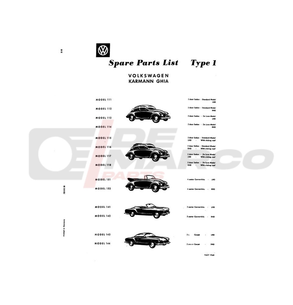 Catalogo Ricambi Volkswagen Tipo 1 Maggio 1960