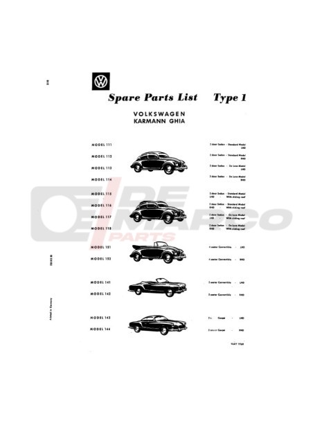 Catalogue de pièces détachées Volkswagen Type 1 mai 1960