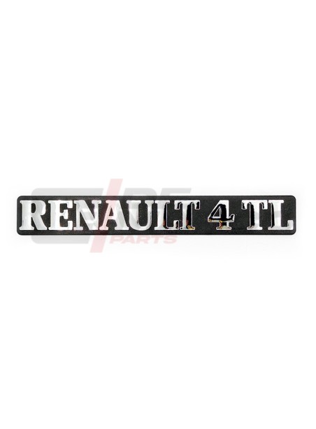 Inscription chromée RENAULT 4 TL avec base en plastique noir