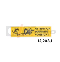 Yellow sticker with the word "Attention" in multiple languages to be applied to vintage Renault vehicles