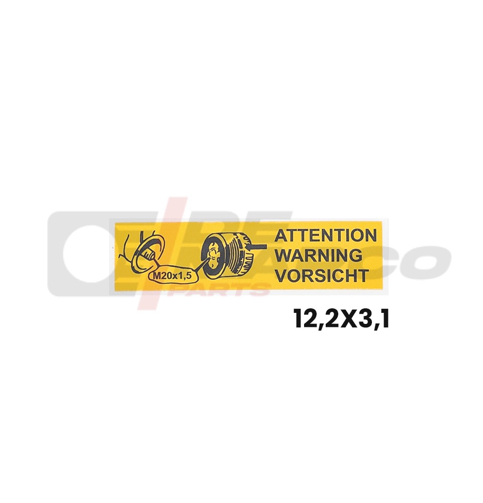 Yellow sticker with the word "Attention" in multiple languages to be applied to vintage Renault vehicles