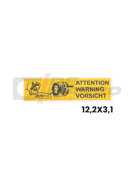 Yellow sticker with the word "Attention" in multiple languages to be applied to vintage Renault vehicles