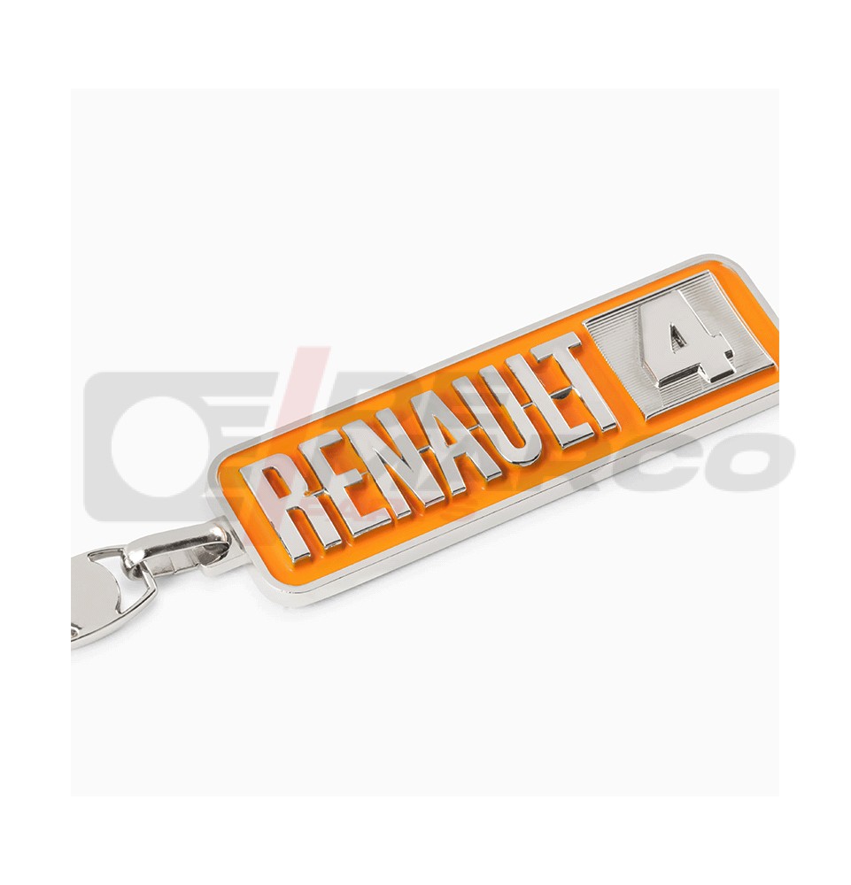 Renault 4L Orange Metal Keychain