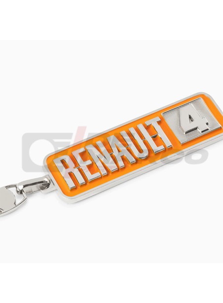 Renault 4L Orange Metal Keychain